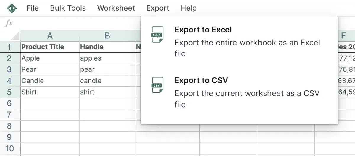 Export to Excel and CSV with a single click