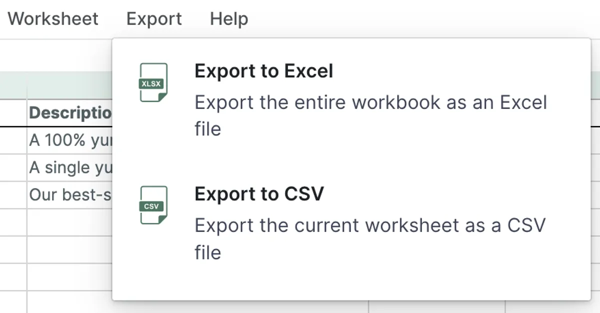 Export to Excel and CSV with a single click