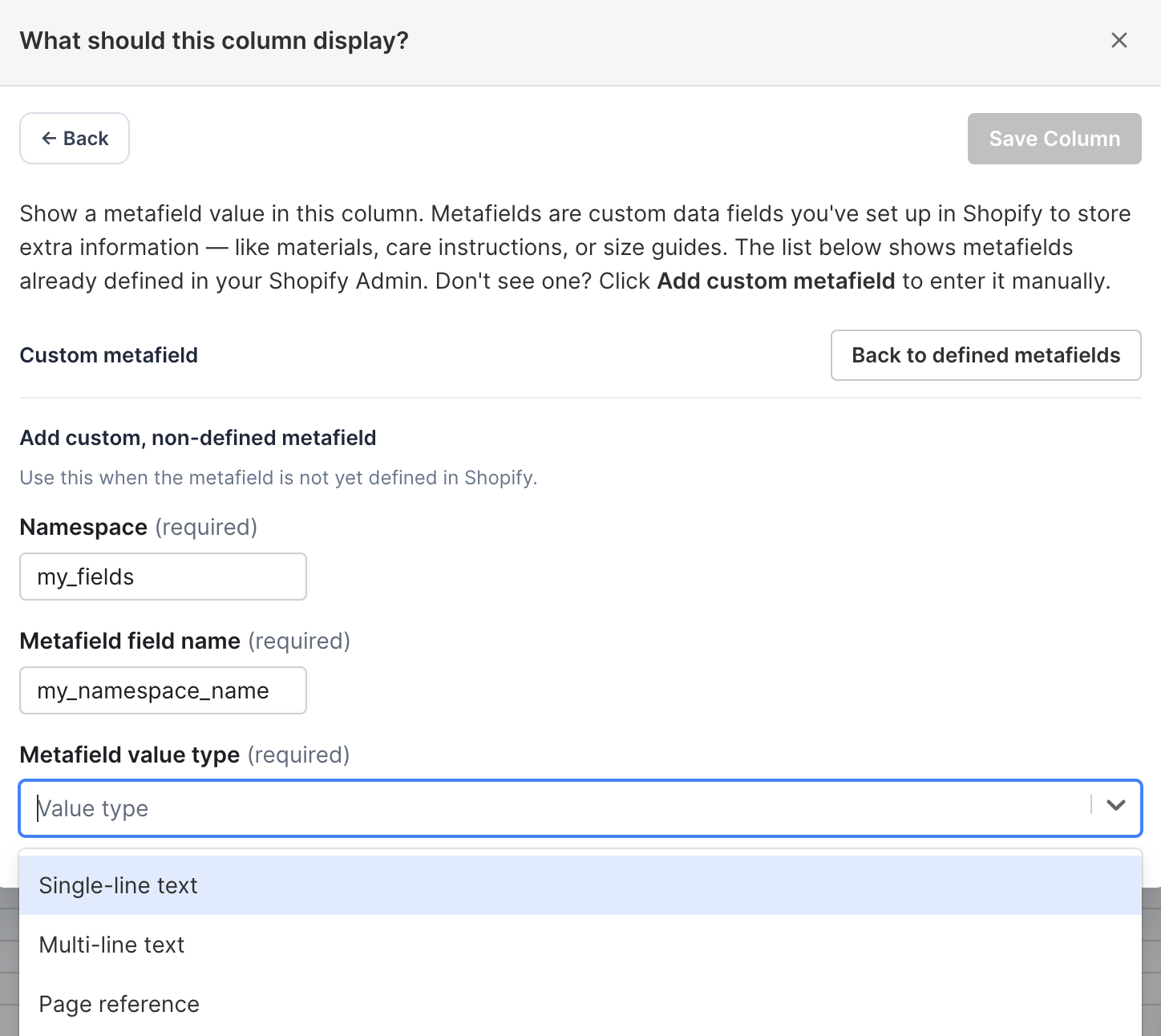 Custom metafield entry form