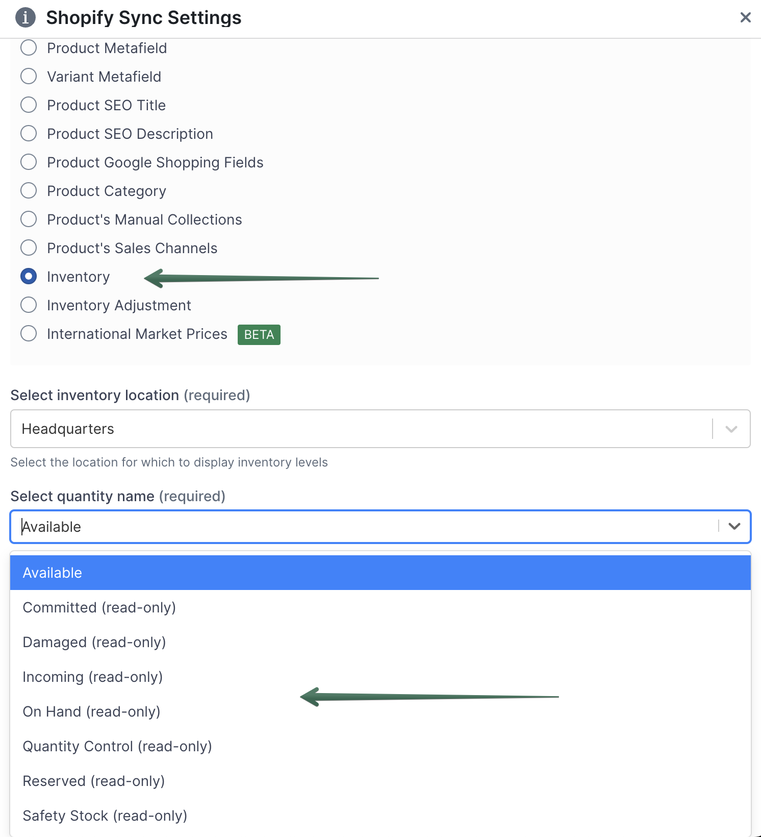 Shopify Inventory sub-types can now be mapped to columns