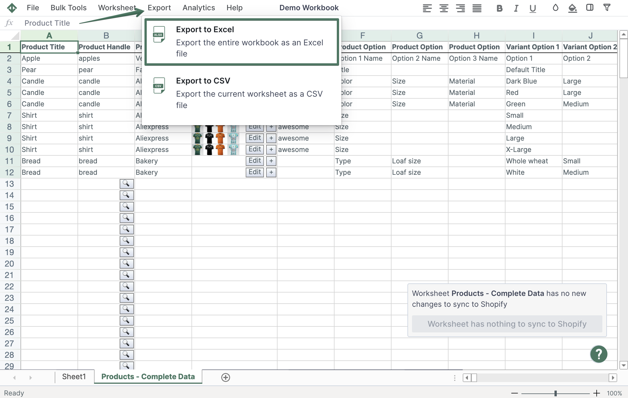 Exporting Shopify data to Excel xlsx file