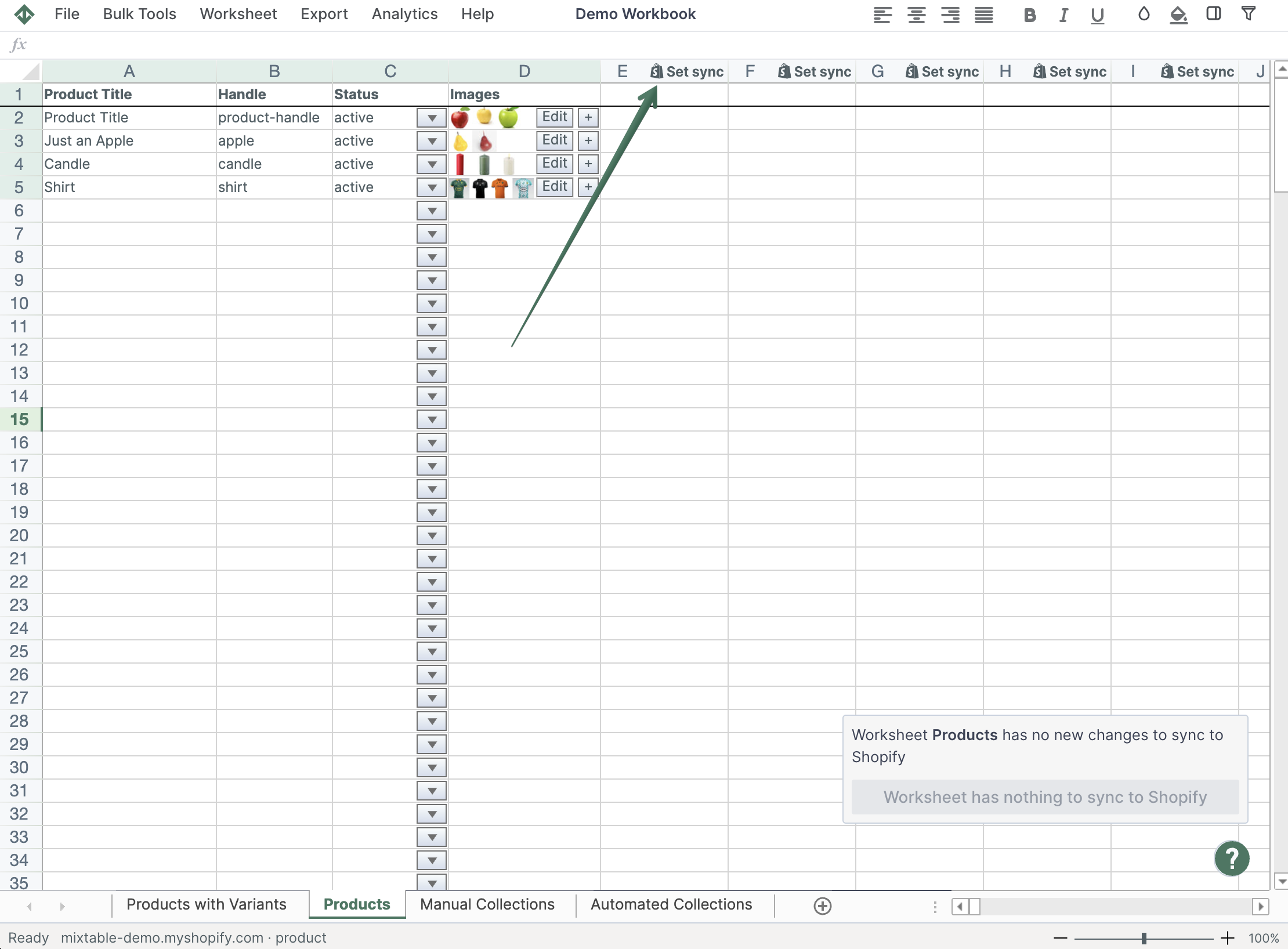 Sync metafields to products in Shopify with Mixtable spreadsheet