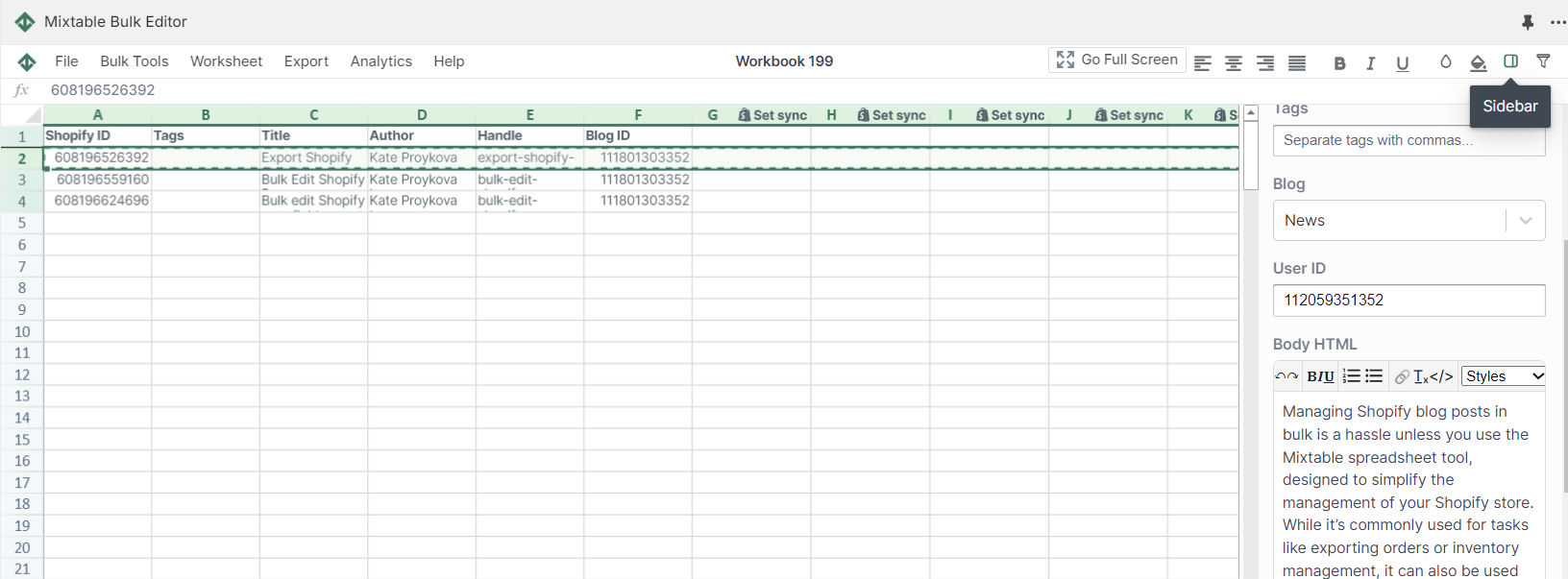 Mixtable Spreadsheet Rich Text Editor for Shopify