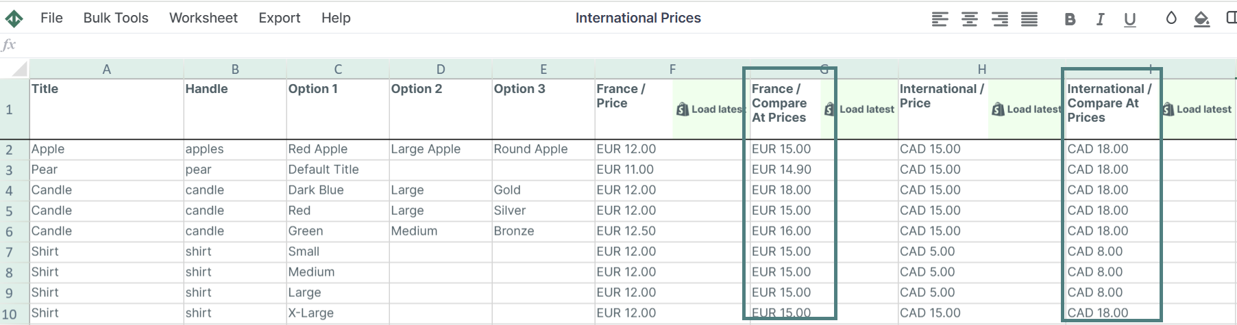 Compare at price for international markets