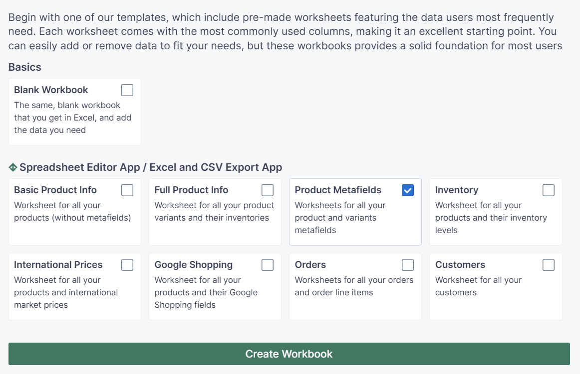 Product metafields template