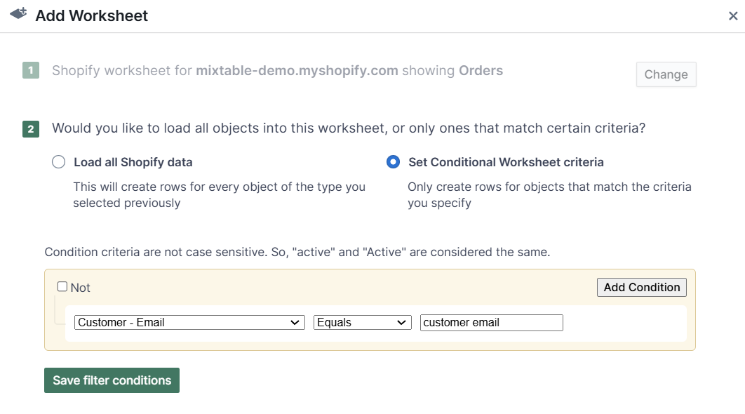 Set Conditional Worksheet criteria - customer email